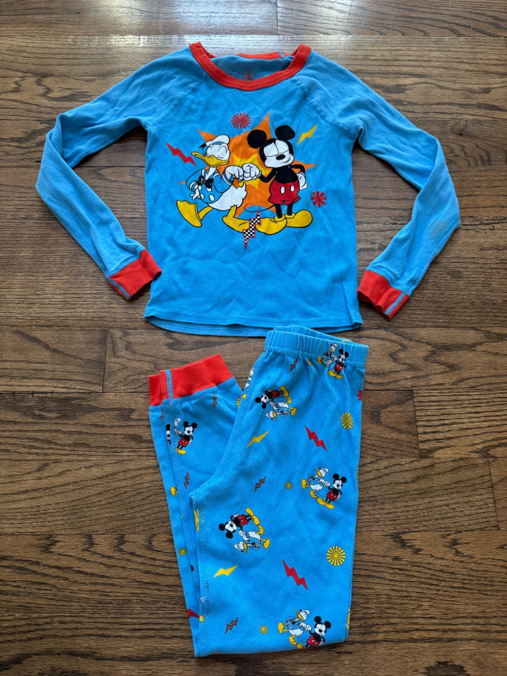 Disney Mickey Mouse & Donald Duck Pajama Set Size 8 Blue Long Sleeve